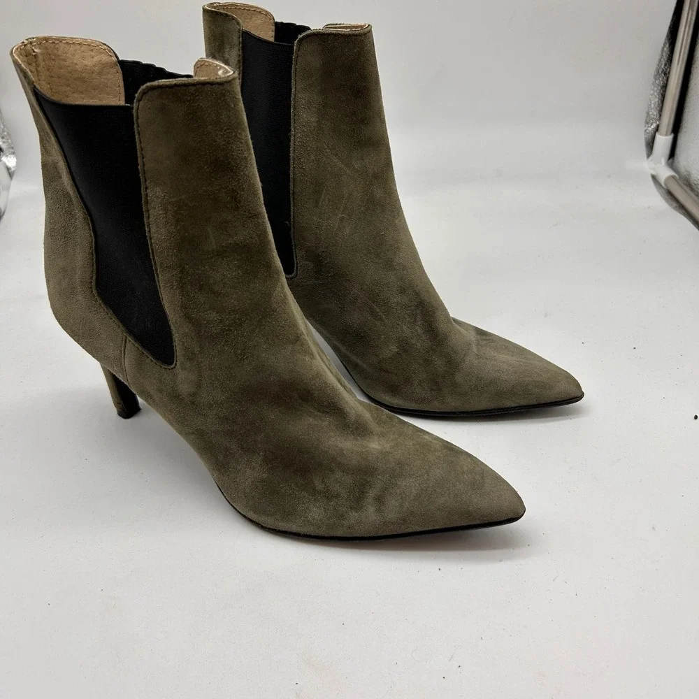 Antonio de Faria Olive Green Suede Pointed Toe Stiletto Ankle Boots Womens 8 39